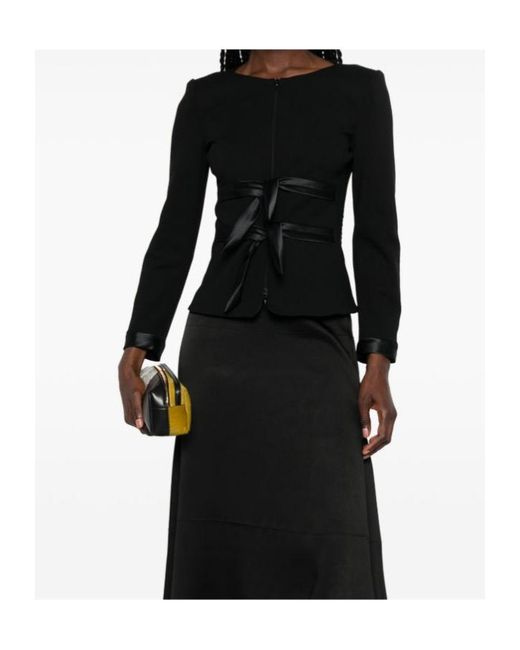 Emporio Armani Black Bow-Detailed Crewneck Jacket