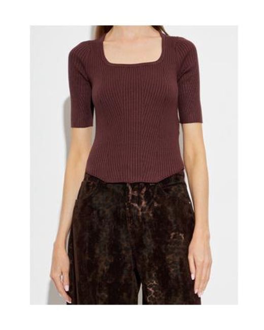AllSaints Purple Square Neck Rib Knit Top