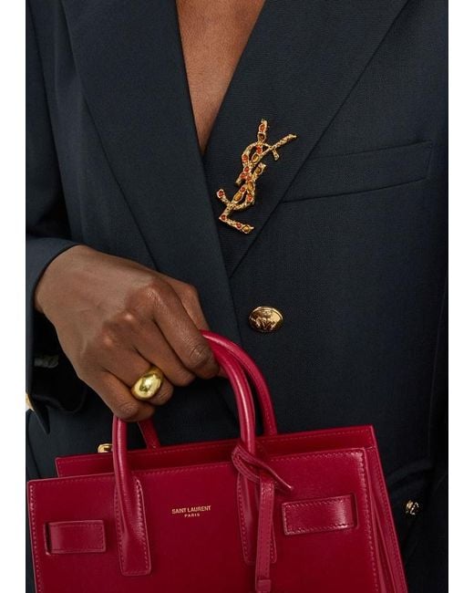 Saint Laurent Metallic Cassandre Stone-Embellished Brooch