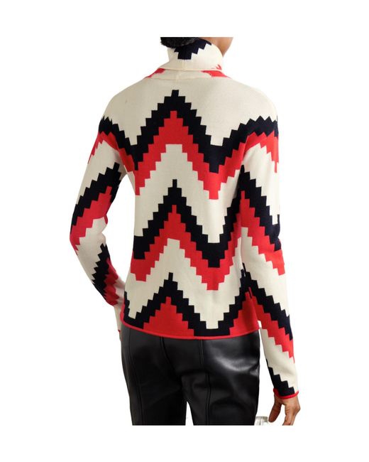 Perfect Moment Red Intarsia Merino Wool Turtleneck Sweater
