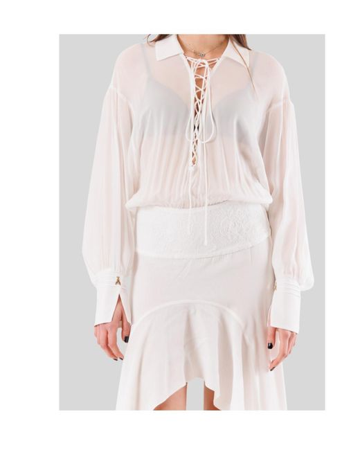 Patrizia Pepe White Lace-Trim High-Low Dress