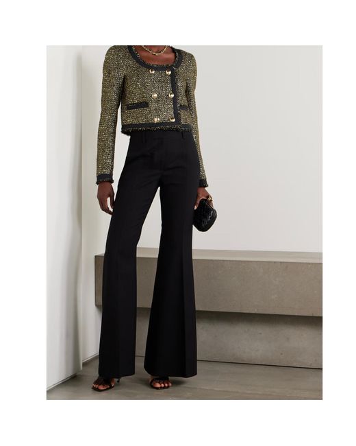Ulla Johnson Green Anisa Double-Breasted Grosgrain-Trimmed Metallic Tweed Jacket