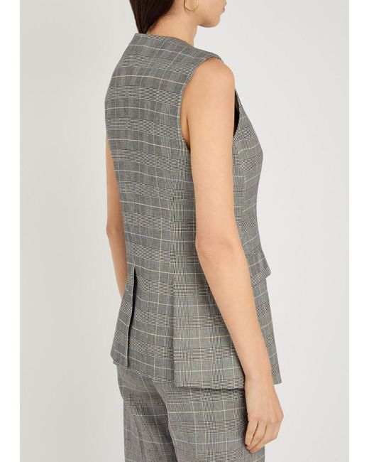 Veronica Beard Gray Lois Checked Linen-Blend Vest