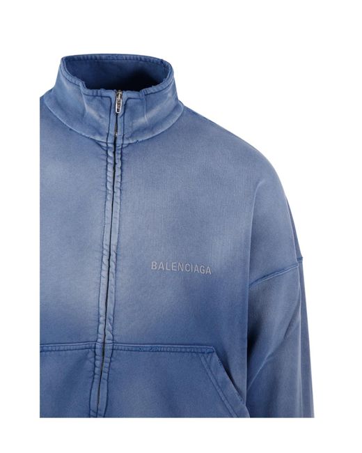 Balenciaga Blue Distressed High Neck Jacket for men