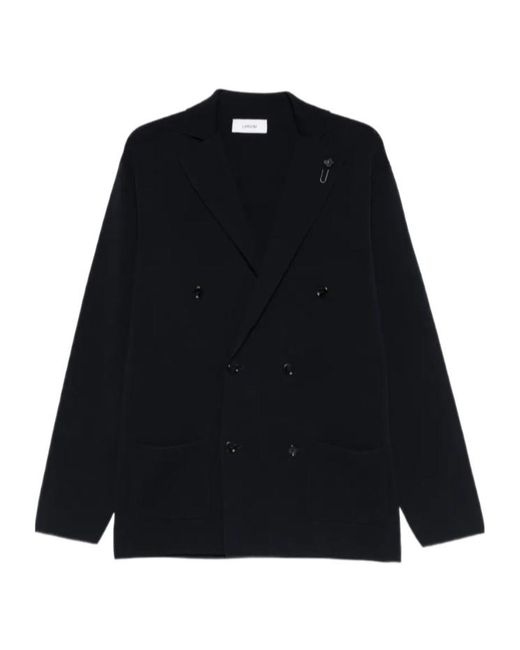 Lardini Black Double-Breasted Pocketed Cardigan for men