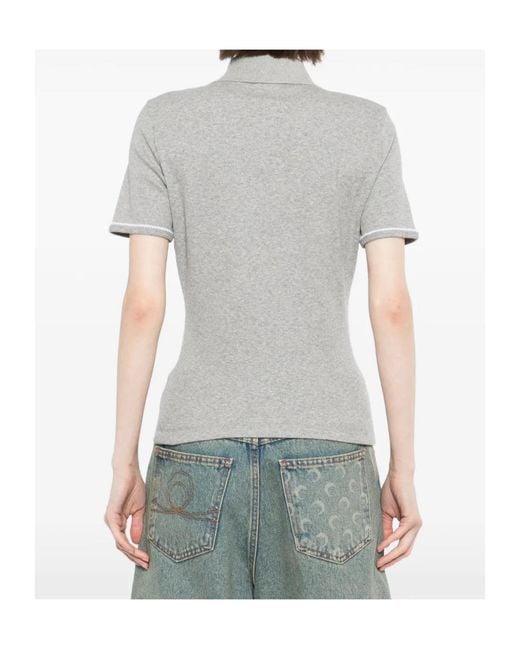 MARINE SERRE Gray Ribbeb Jersey Polo Shirt