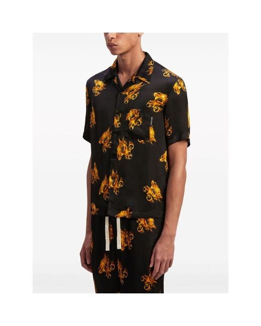 Palm Angels Black Monogram Printed Short-Sleeved Shirt for men
