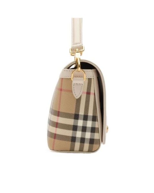 Burberry Natural Check Printed Top Handle Note Bag