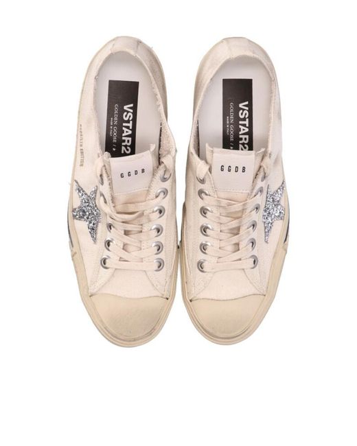 Golden Goose Deluxe Brand White V-Star Glittered Sneakers