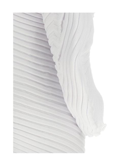 Issey Miyake White Ribbed Asymmetrical Top