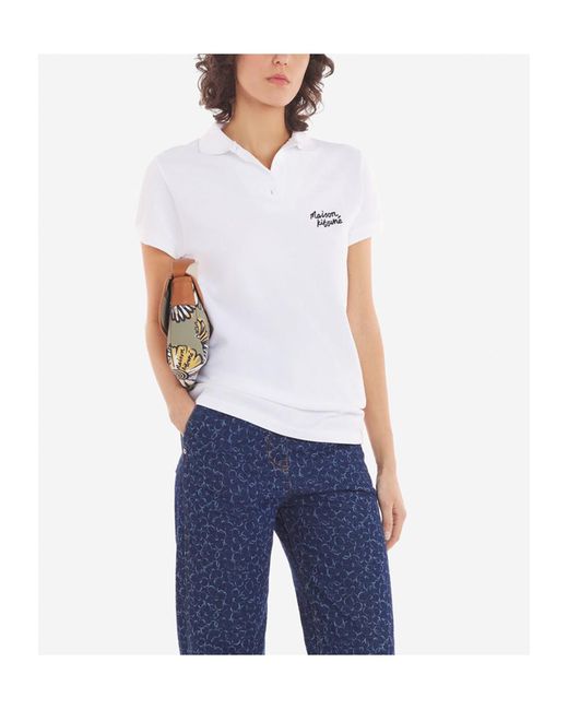 Maison Kitsuné White Maison Kitsuné Handwriting Short Sleeved Polo Shirt