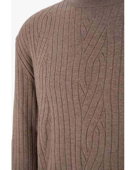 Brioni Brown Knitted Crew-Neck Pullover for men