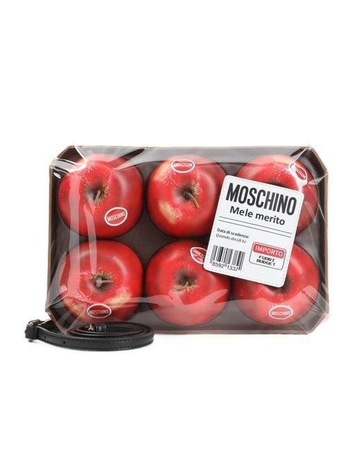 Moschino Red Apple-Print Clutch Bag
