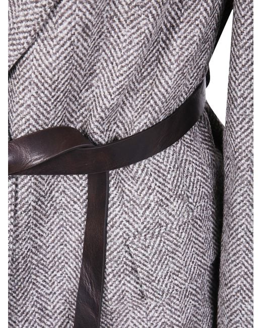 Brunello Cucinelli Gray Herringbone Belted Jacket