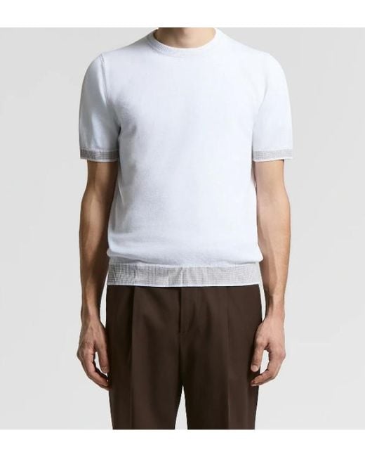 Peserico White Short-Sleeved Crewneck Knitted Jumper for men