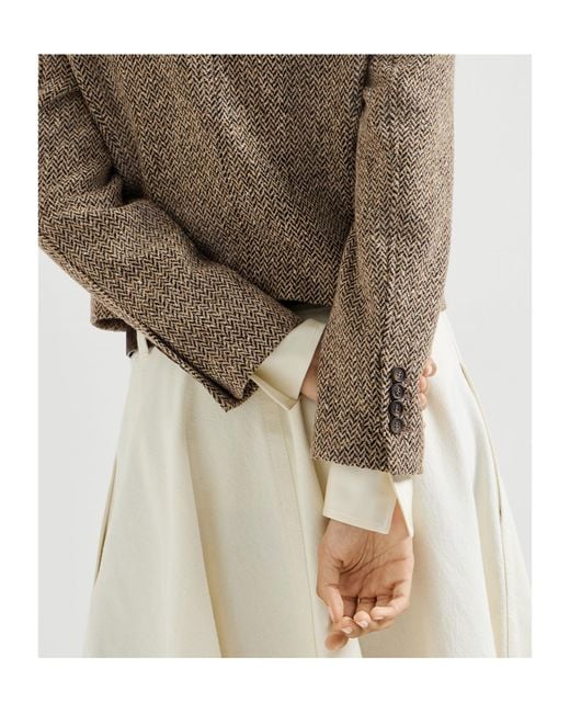 Brunello Cucinelli Brown Sparkling Virgin Wool Chevron Cropped Blazer
