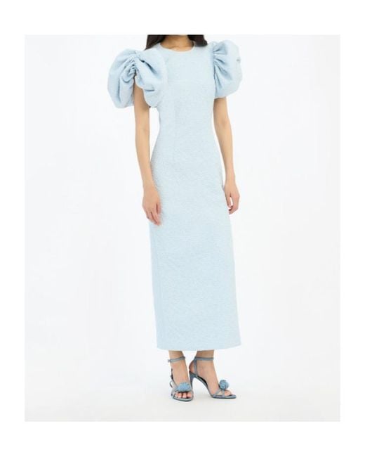 ROTATE BIRGER CHRISTENSEN Blue Embossed Puff-Sleeve Dress