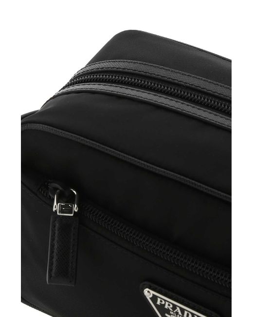Prada Black Re-Nylon And Saffiano Leather Travel Pouch for men