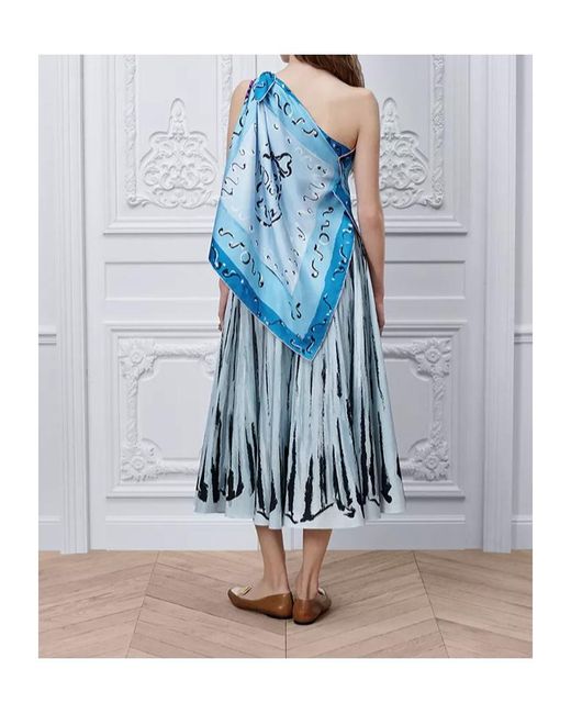Dior Blue Iviera Asymmetrical Silk Top