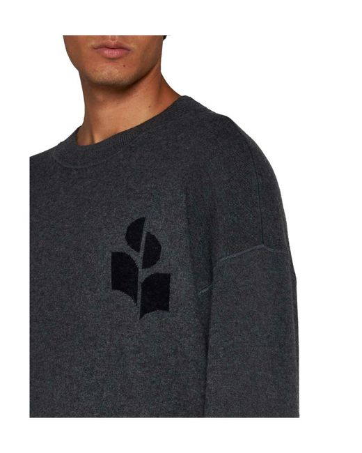 Isabel Marant Gray Logo Intarsia Knitted Crewneck Jumper for men