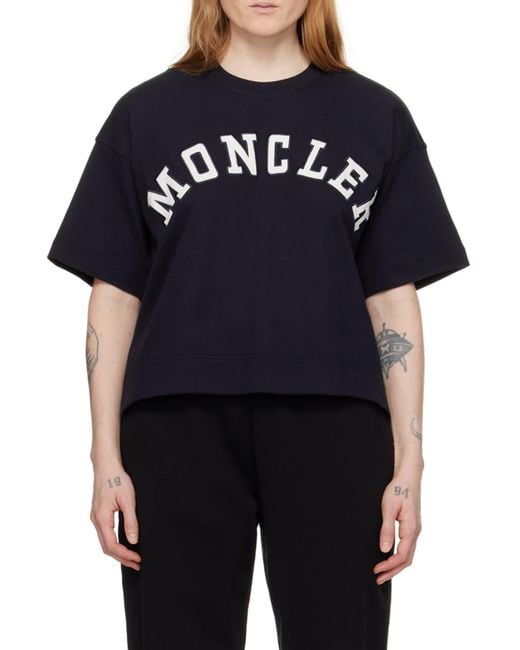 Moncler Blue Logo Printed Cropped T-Shirt