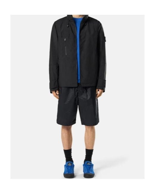Stone Island Black Stand Collar Jacket With Ventilation Flaps for men