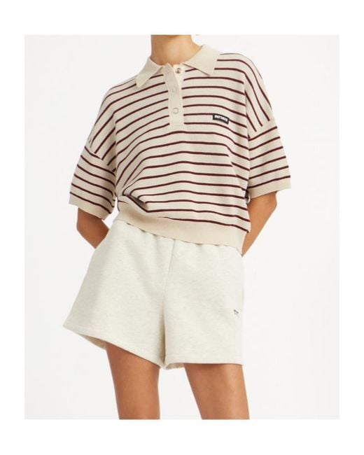 ROTATE BIRGER CHRISTENSEN Natural Striped Cropped Polo Top