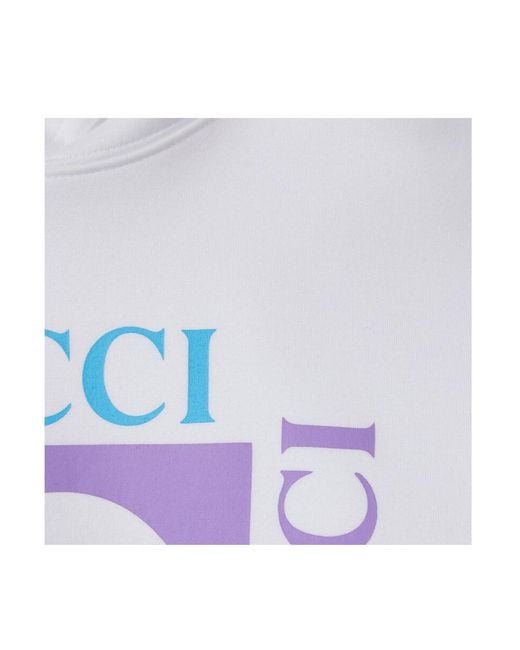 Gucci White Logo Printed Drawstring Hoodie