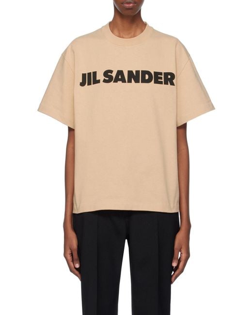 Jil Sander Natural Logo Printed Crewneck T-Shirt