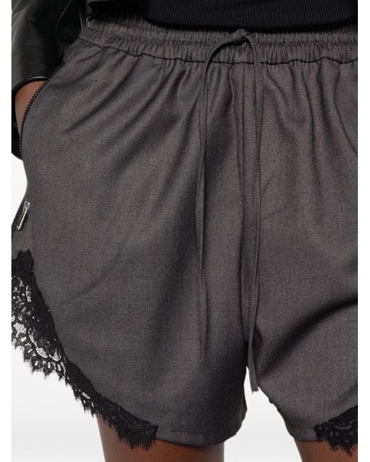 Pinko Gray Lace-Trim Drawstring Short