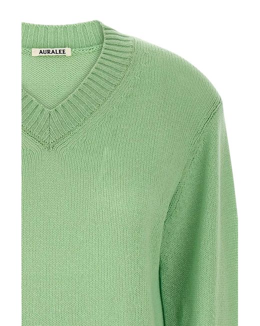 Auralee Green V-Neck Knitted Jumper for men