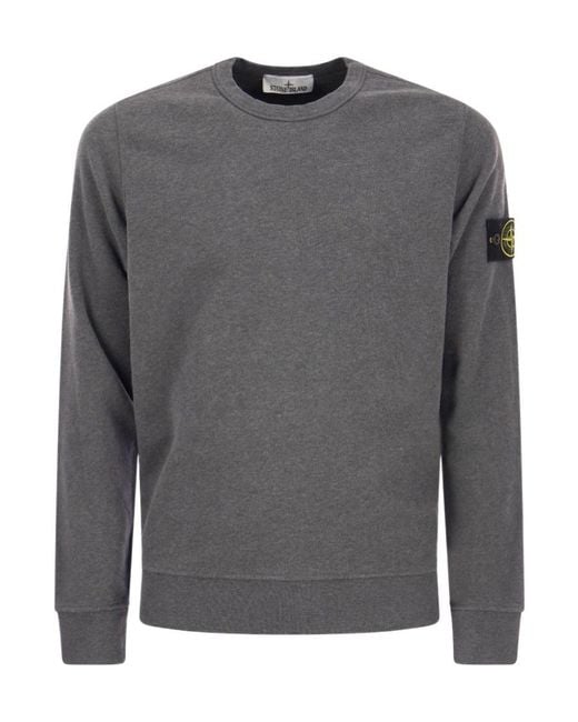 Stone Island Gray Logo Patch Crewneck Sweatshirt for men