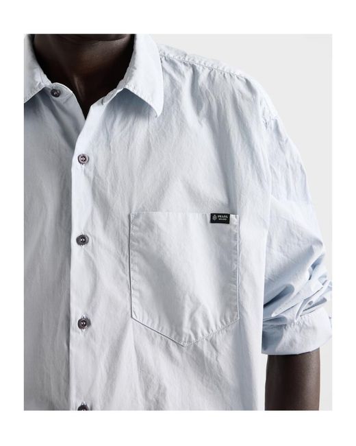 Prada Blue Logo-Patch Pocket Shirt for men
