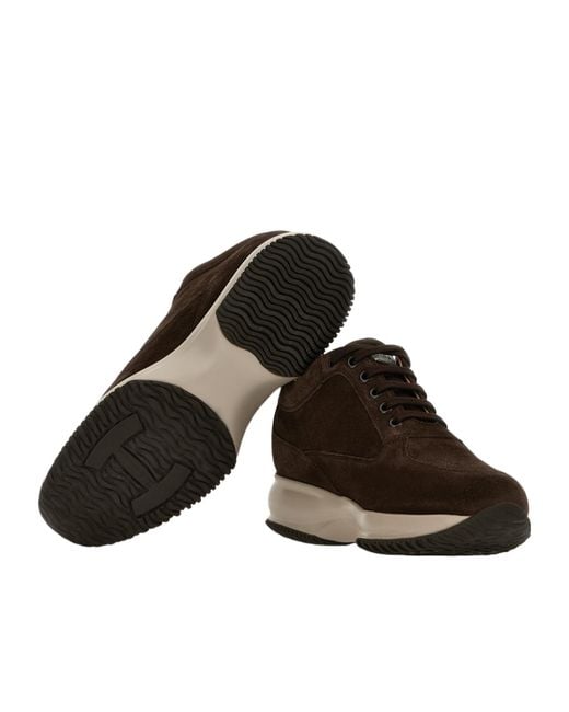 Hogan Brown Crystal-Embellished Suede Sneakers
