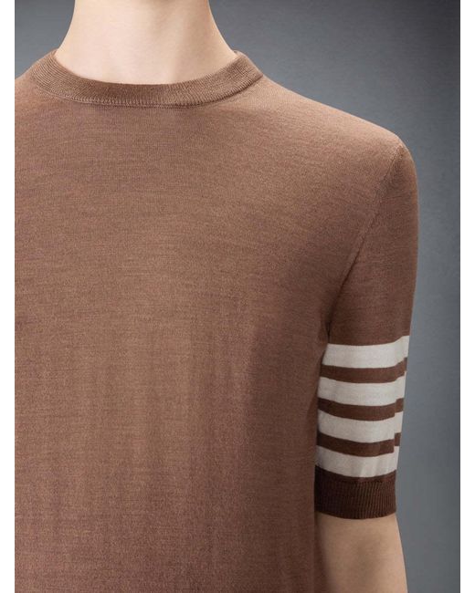 Thom Browne Brown 4 Bar Sheer Sleeved Fine-Knitted T-Shirt