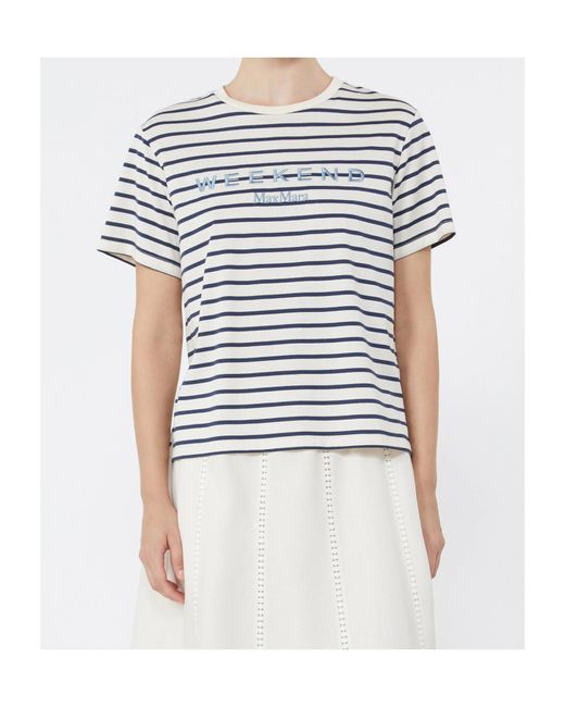 Weekend by Maxmara Blue Wkdbora Embroidered Stripe T-Shirt
