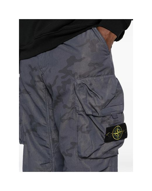 Stone Island Blue Logo Patch Cargo Trousers for men