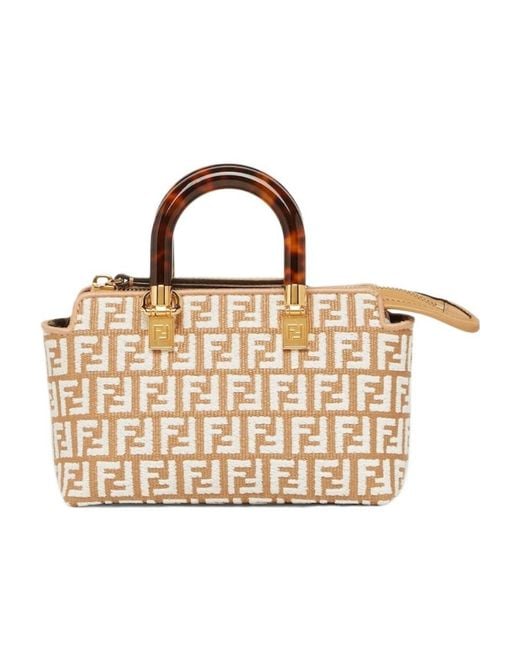 Fendi Metallic Small Raffia Boston Bag With A Tapestry Fabric Ff Motif