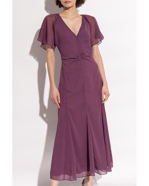 ROTATE BIRGER CHRISTENSEN Purple Flutter-Sleeve Recycled Polyester Dress