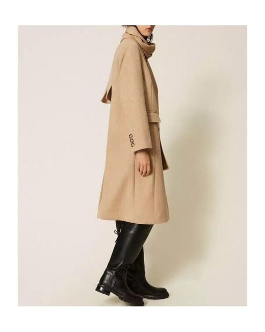 Twinset Natural Velvet-Finish Wool Coat