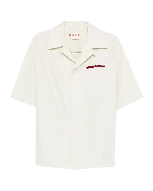 Marni White Logo-Embroidered Buttoned Shirt for men
