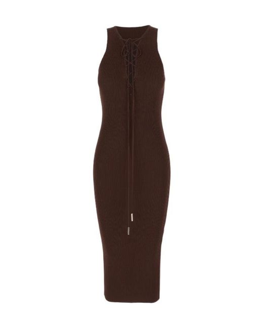 Iceberg Brown Lace-Up Ribbed-Knit Dress