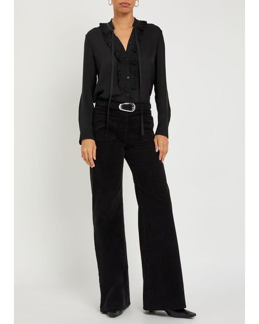 Nili Lotan Black Florence Flared-Leg Corduroy Trousers