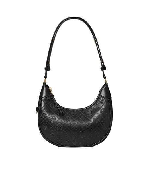 Tory Burch Black T Monogram Crescent Bag