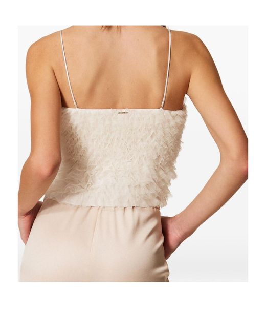 Twinset Natural Textured Tulle Crop Top