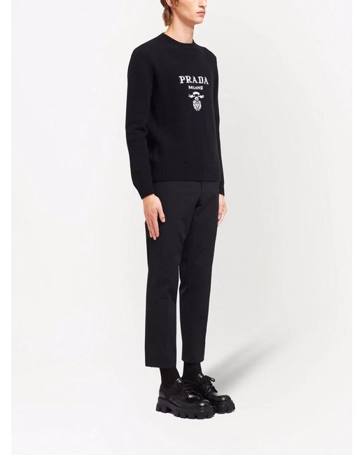 Prada Black Logo Detailed Knitted Jumper for men