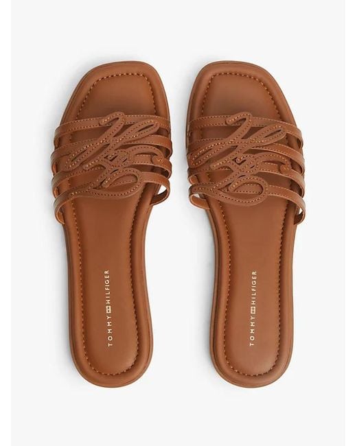 Tommy Hilfiger Brown Logo-Plaque Flat Sandals