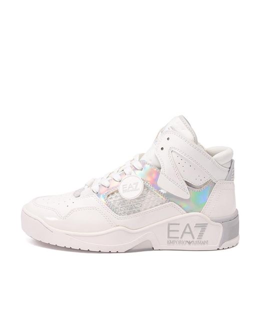 EA7 Natural Iridescent-Effect High-Top Sneakers for men