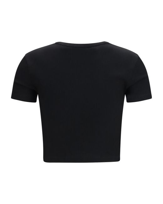 Fendi Black Cropped Ribbed Logo-Patch T-Shirt