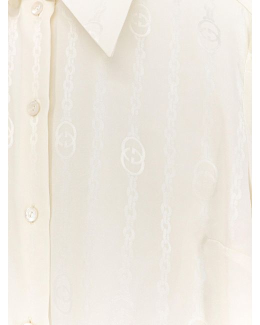 Gucci White Monogram Crepe Long-Sleeve Shirt